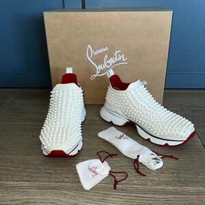 Christian Louboutin women’s Fun Lou Spikes flat sneakers white 39.5 9.5